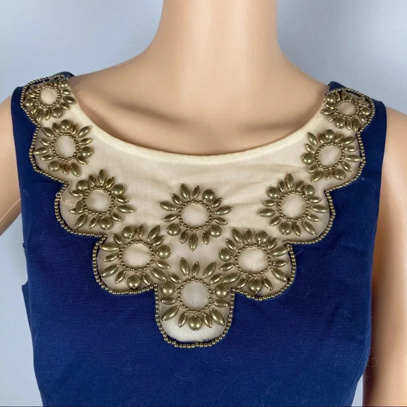 Lilly Pulitzer Women's 4 Wythe Fit and Flare Dress Navy and Gold Illusion Top - Picture 6 of 11